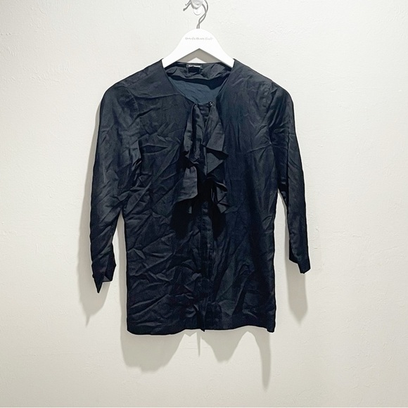 CLUB MONACO Women’s Silk Cotton Blend Chiffon Ruffle Front Top 3/4 Sleeve Sz XS - Picture 1 of 7